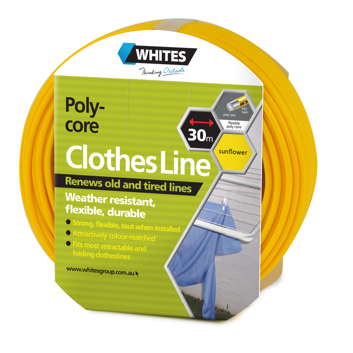 23515 Poly Core Clothesline Sunflower Yellow 30m