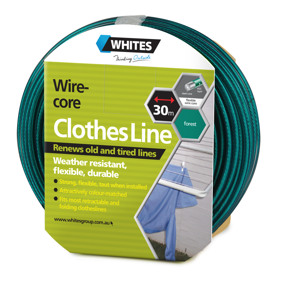 23516 Wire-Core Clothesline Forest Green 30m